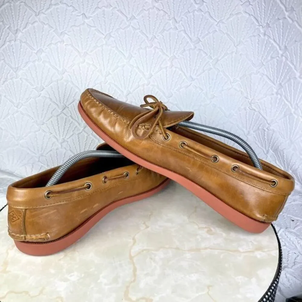 Quoddy Tan Leather Moc Toe Slip-On Boat Shoes